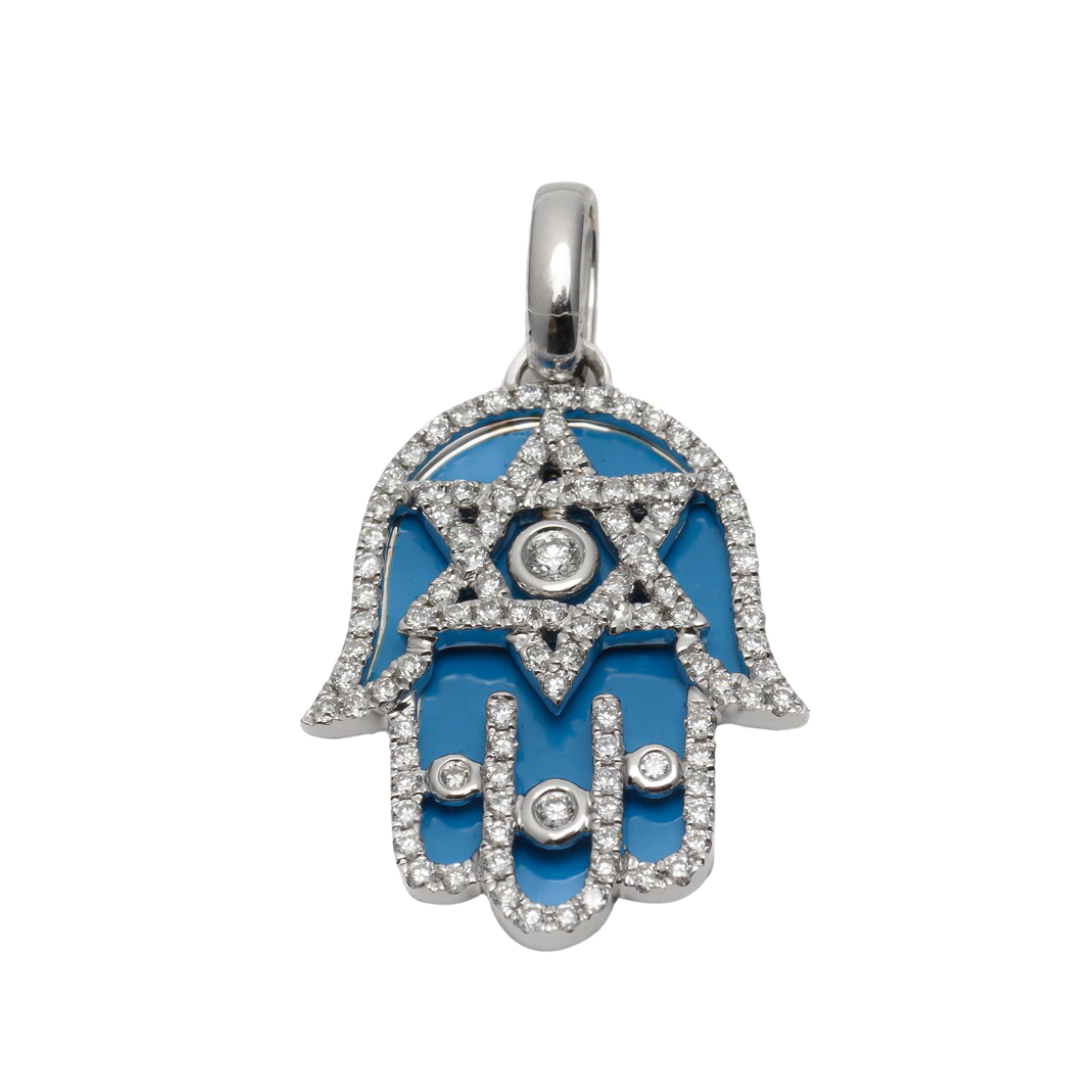 Turquoise and Diamond Hamsa Pendant