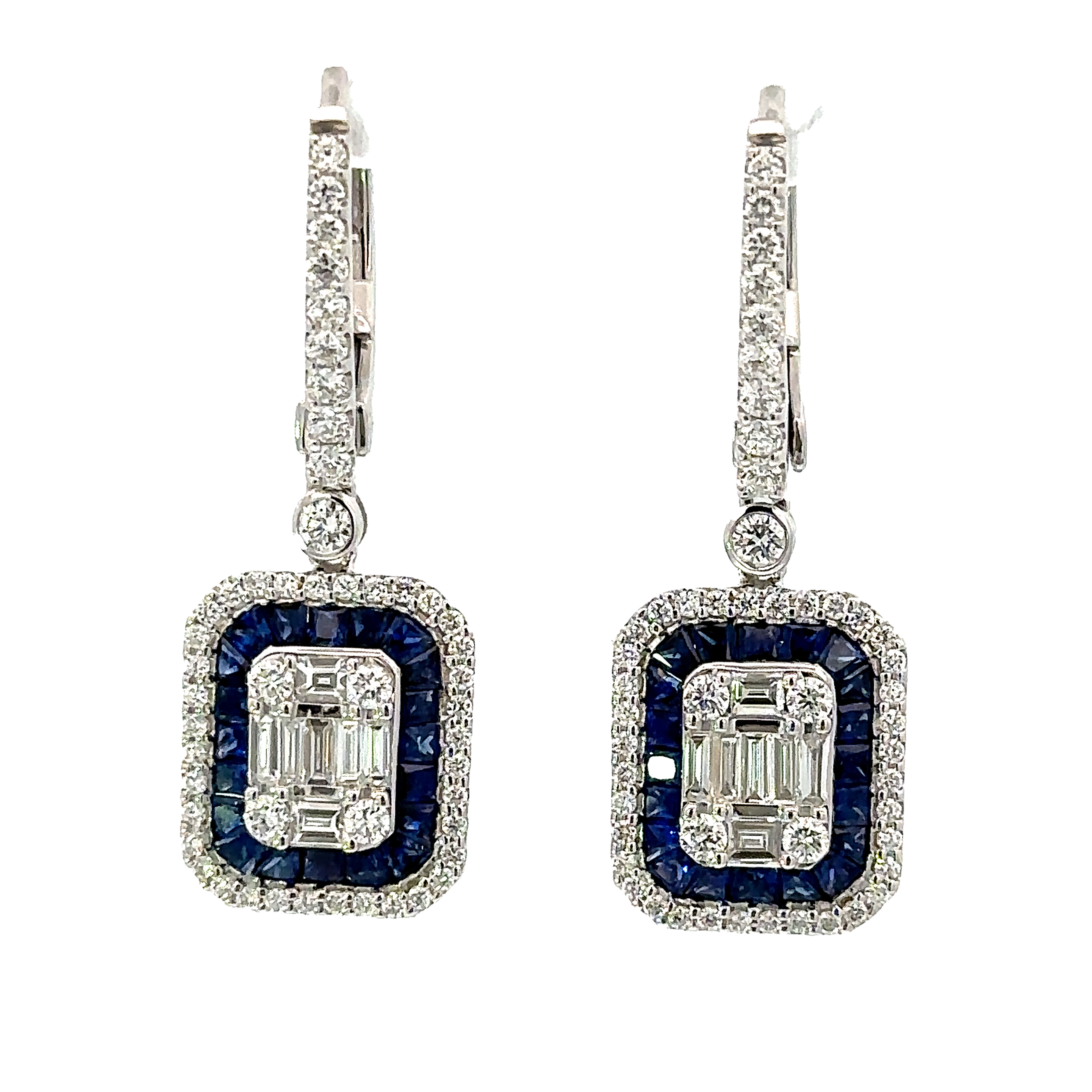 Diamond and Sapphire Dangling Earrings
