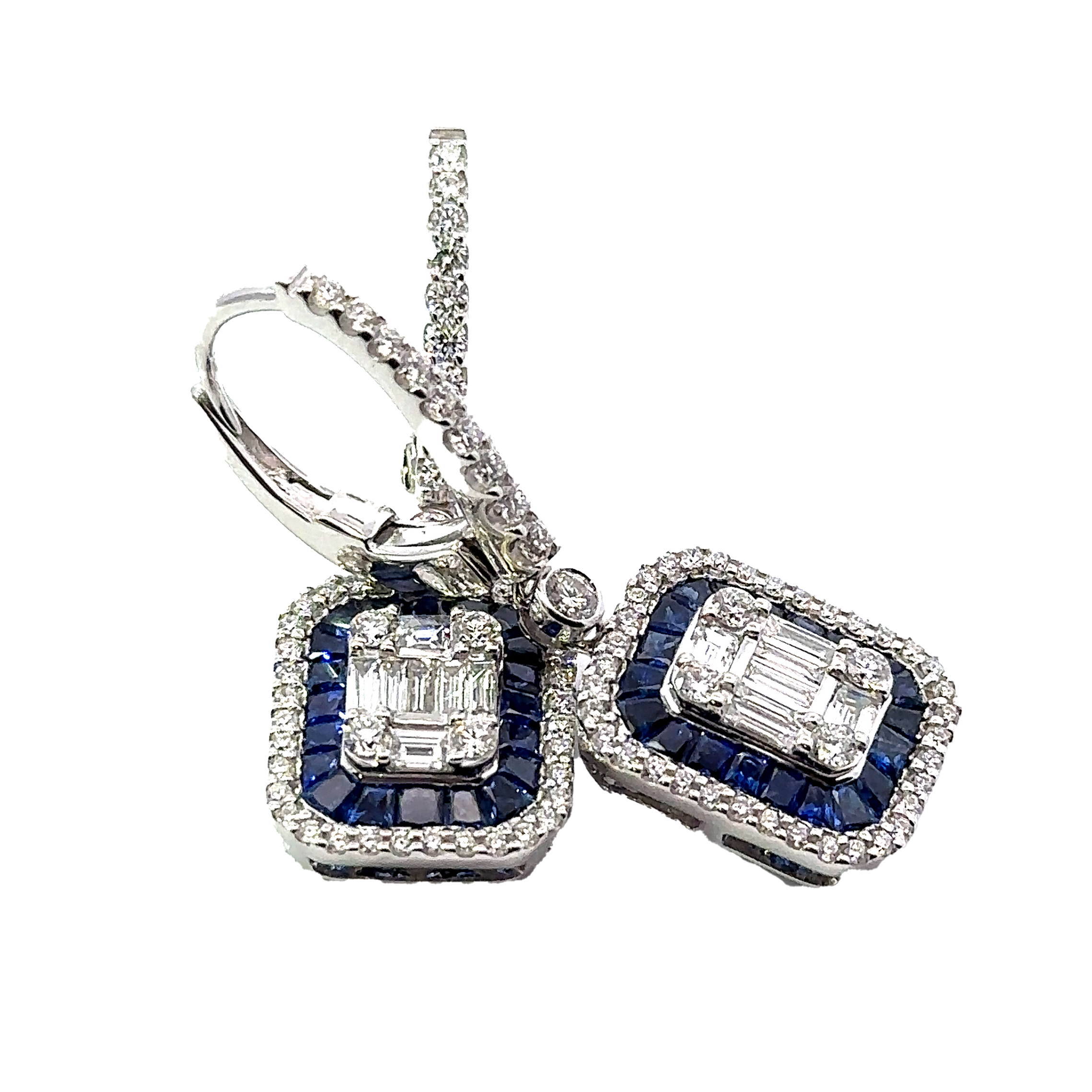 Diamond and Sapphire Dangling Earrings