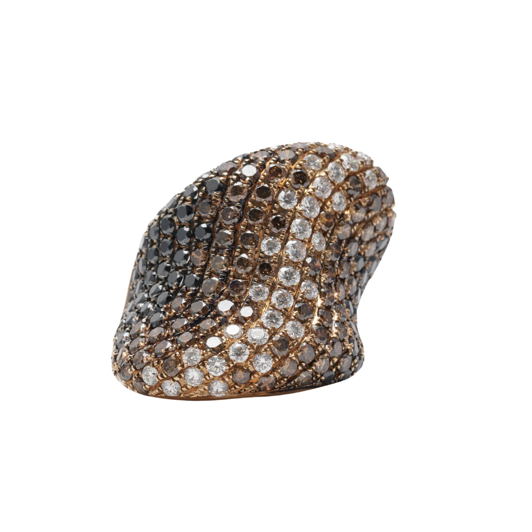 Exquisite Rose Gold Dome Ring with White and Black Diamonds