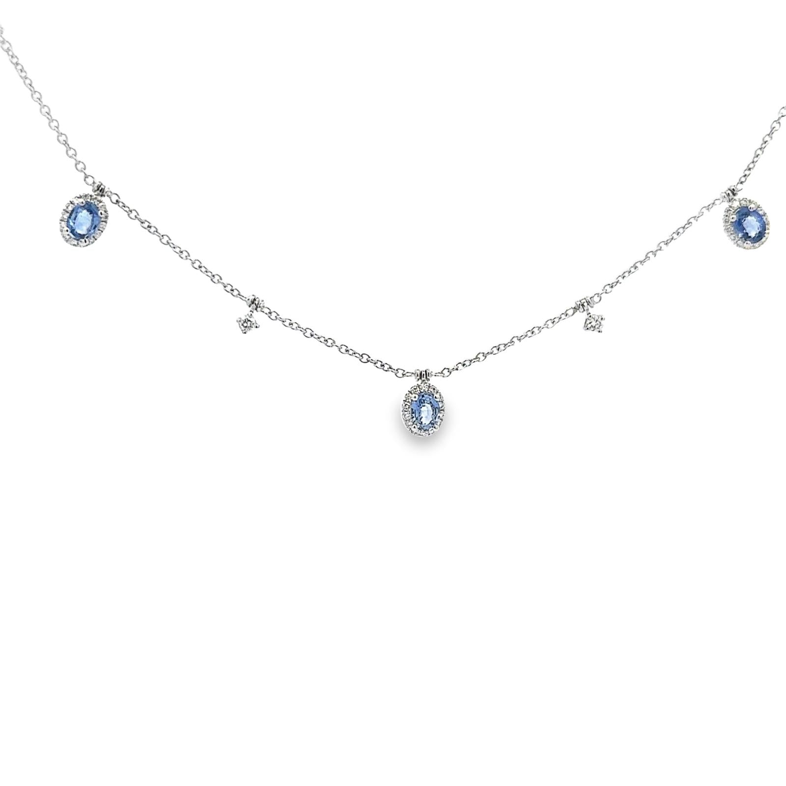 Exquisite 18ct White Gold Diamond Blue Sapphire Necklace