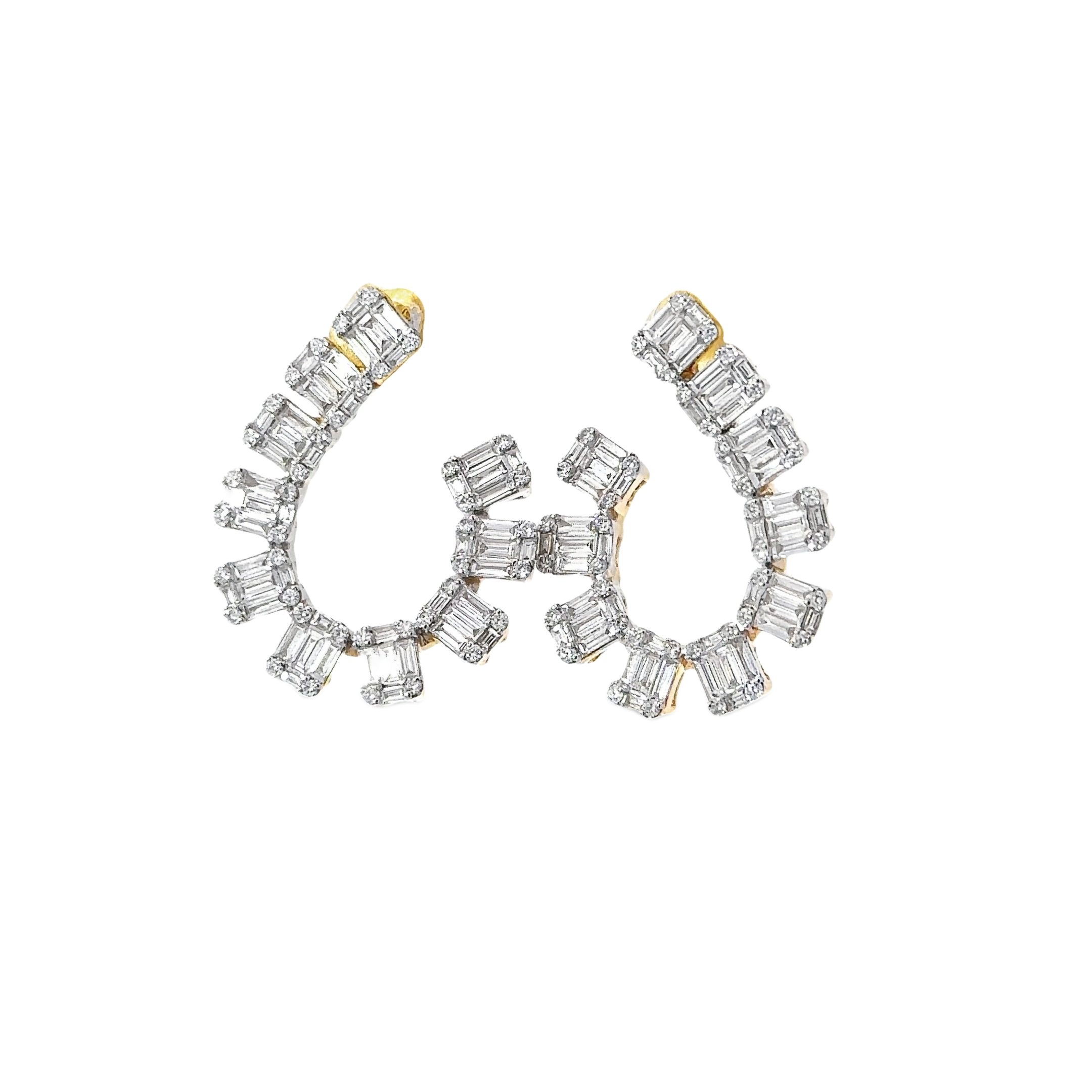 Luxurious Dual-Tone Baguette Diamond Hoop Earrings
