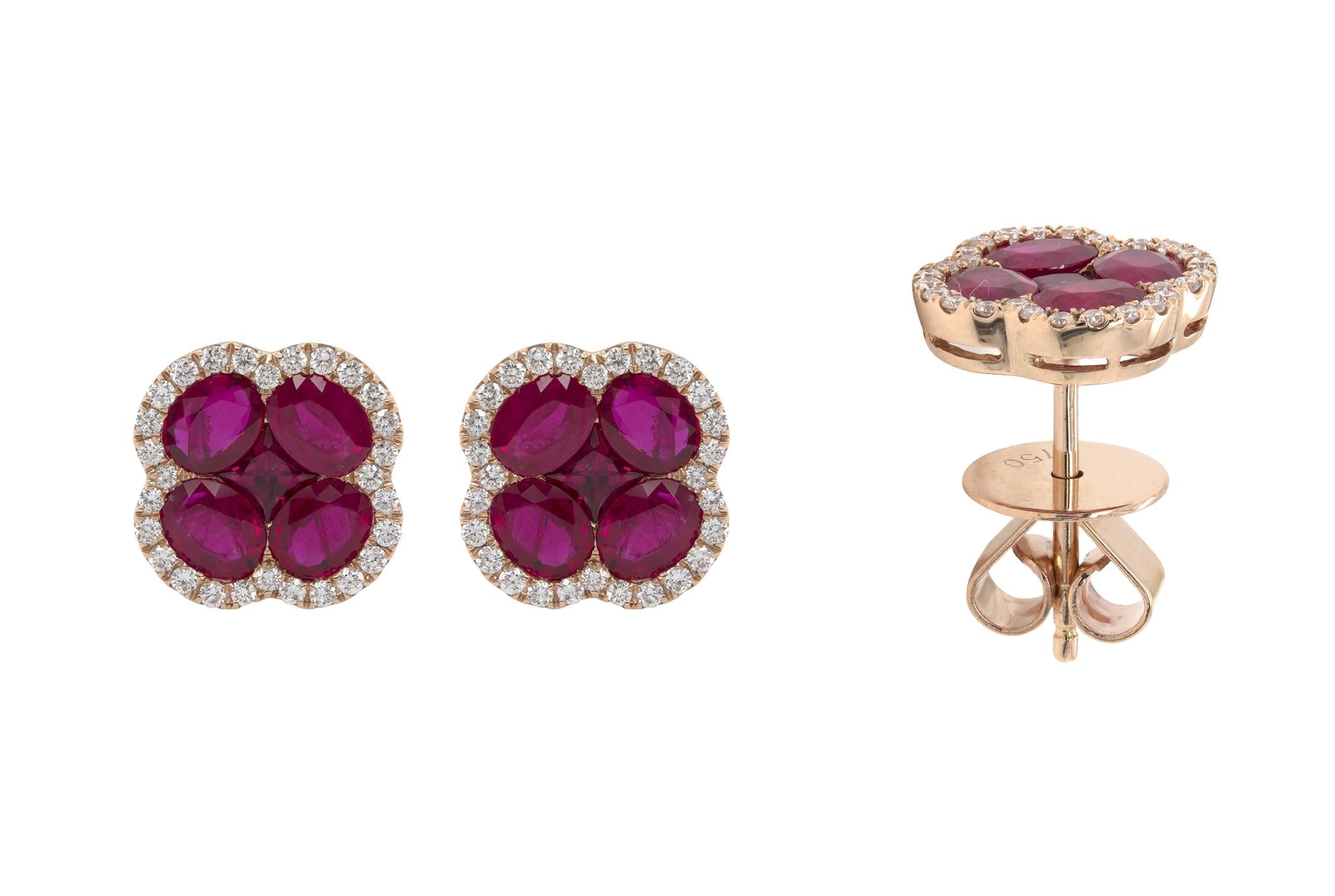 Floral Color Stone & Diamond Earrings