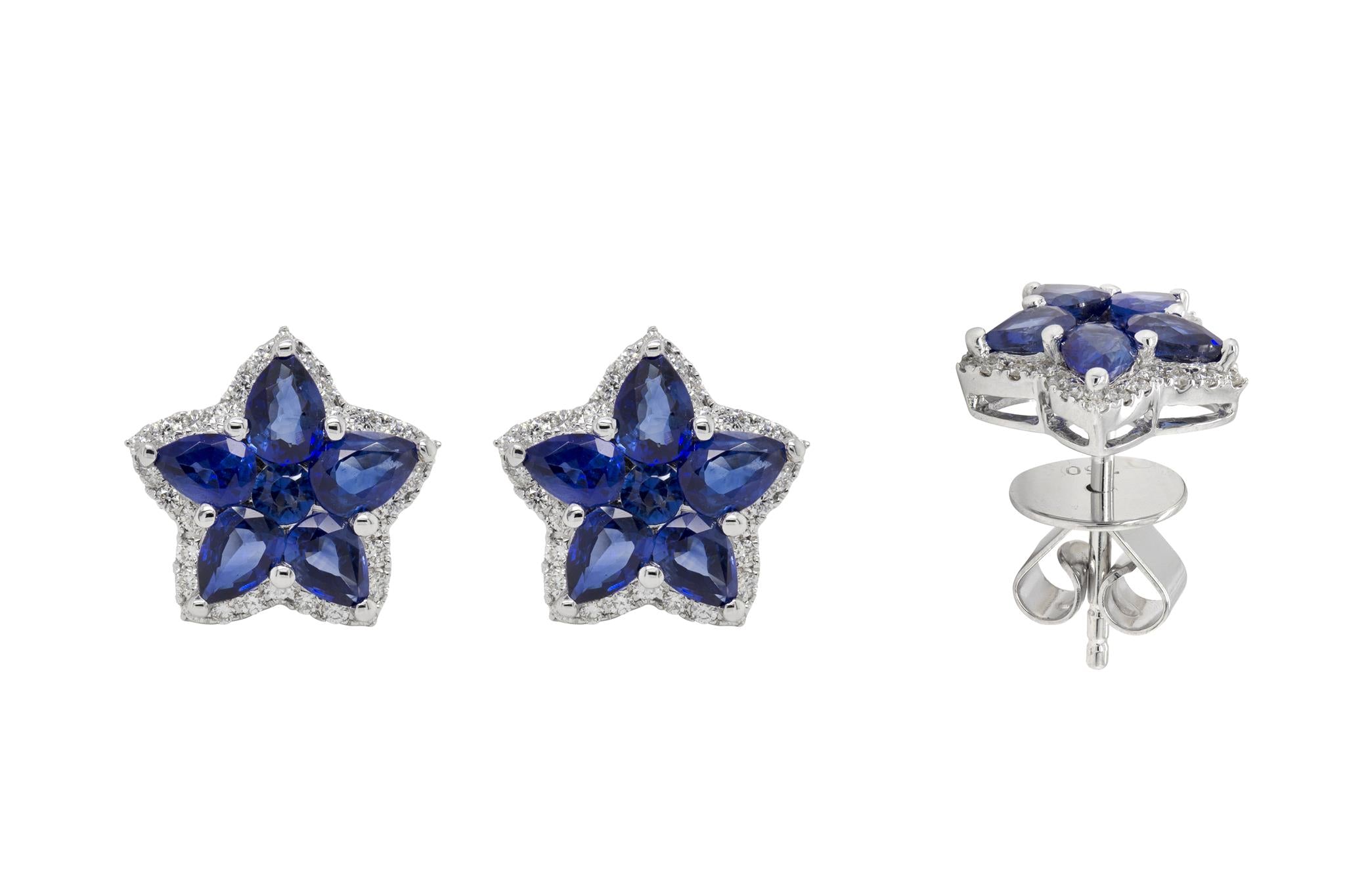 Studded Blue Sapphire & Diamond Star Earrings