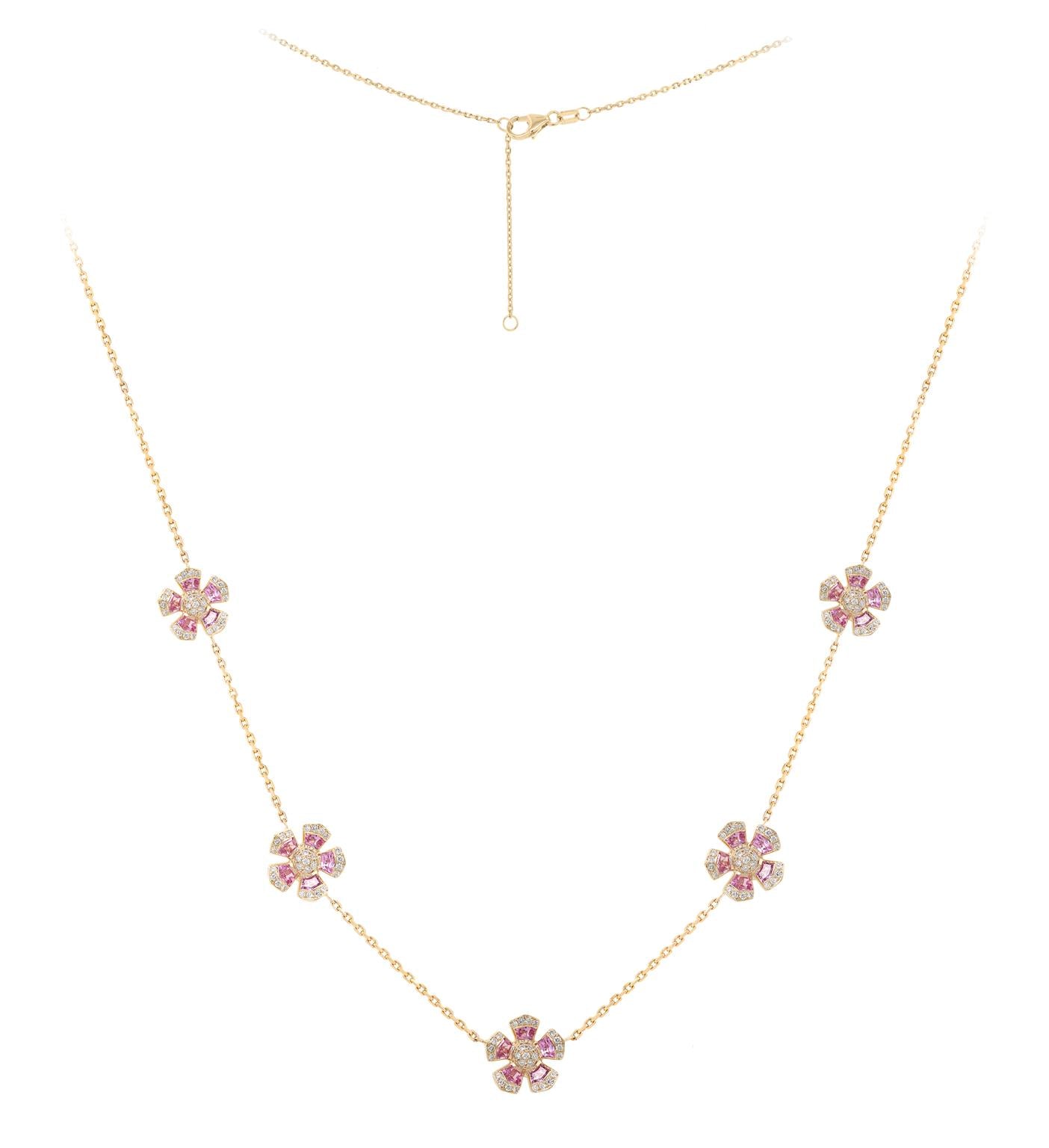 PINK SAPPHIRE & DIAMOND FLORAL NECKLACE