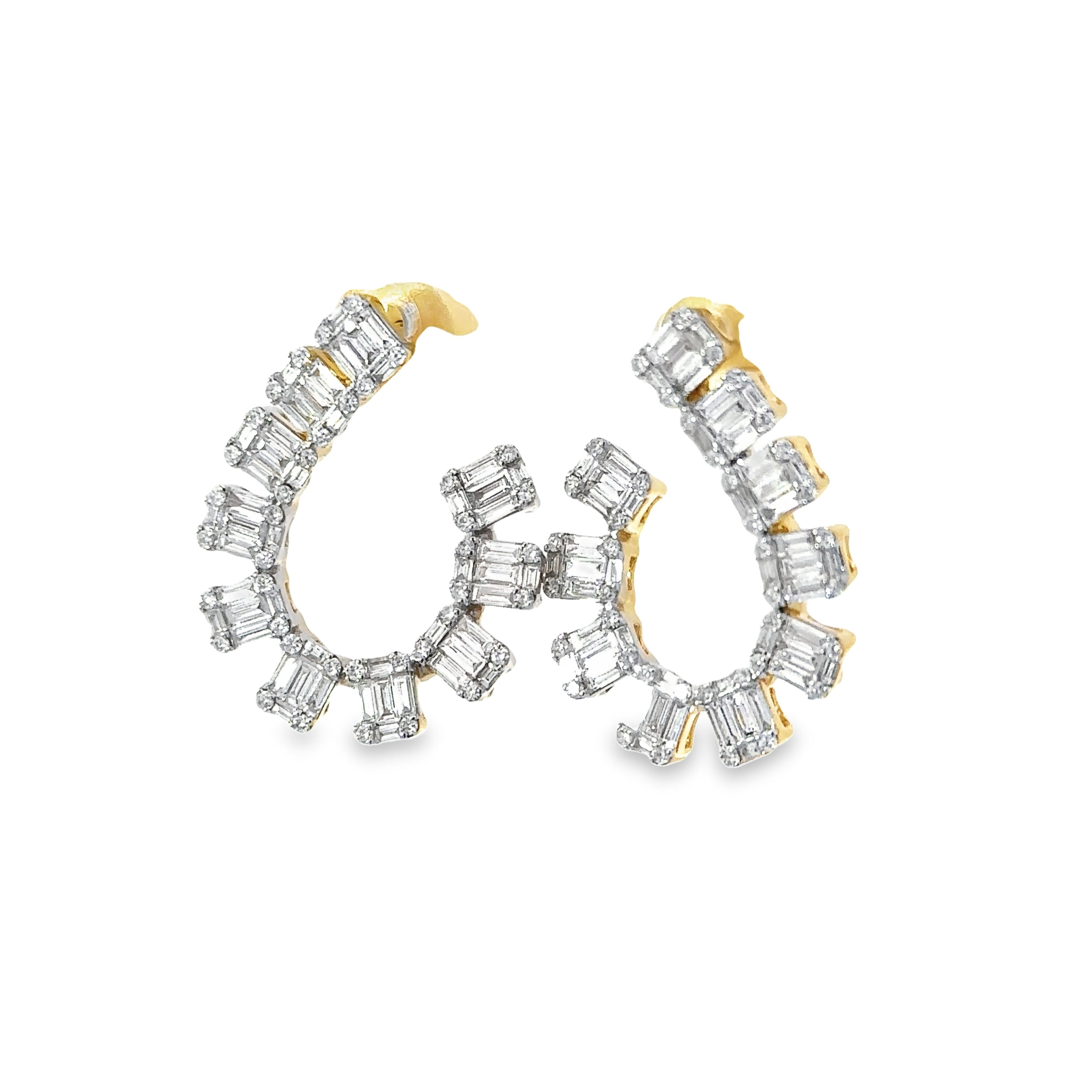 Luxurious Dual-Tone Baguette Diamond Hoop Earrings