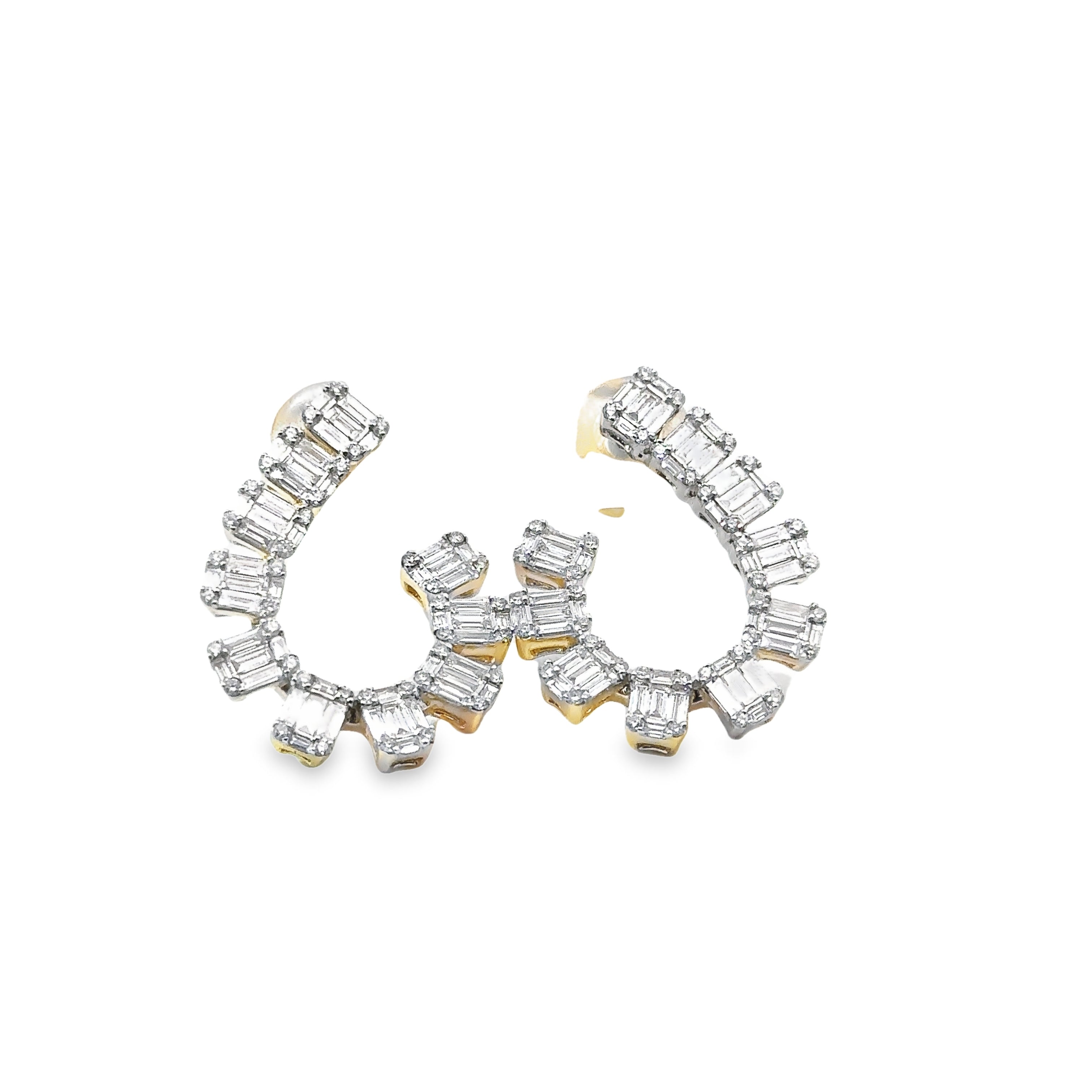 Luxurious Dual-Tone Baguette Diamond Hoop Earrings